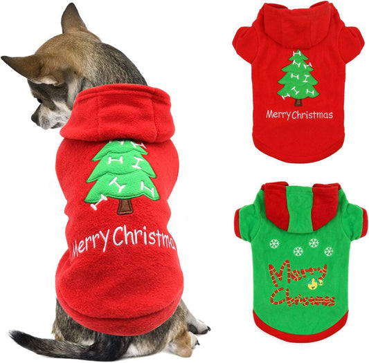 Puppy Christmas Outfit 2 Packs - Small Dog Christmas Outfits Pet Santa Claus Suit Dog Hoodies for Small Dogs and Cats S