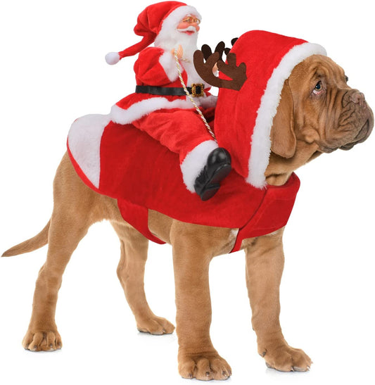 Santa Dog Costume Christmas Pet Clothes Santa Claus Riding Pet Cosplay Costumes Party Dressing up Dogs Cats Outfit for Small Medium Large Dogs Cats